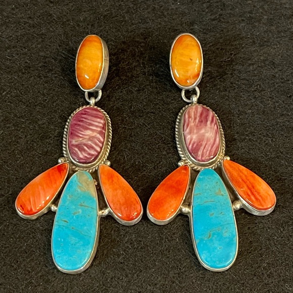 🌈 AUTHENTIC STERLING SILVER TUEQUOISE & SPINY EARRINGS - Picture 11 of 11